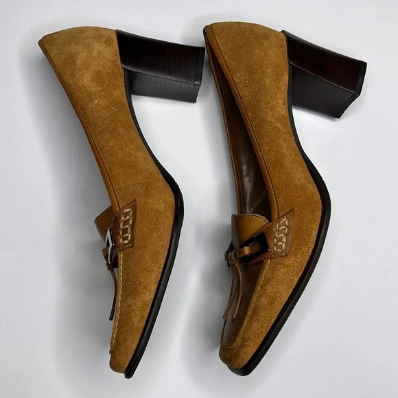 Audrey Brooke leather suede size 9m block heels - Picture 2 of 8